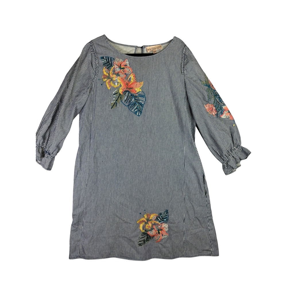 Philosophy Republic Clothing Floral Embroidered Striped Shift Dress Blue White L - Picture 2 of 12